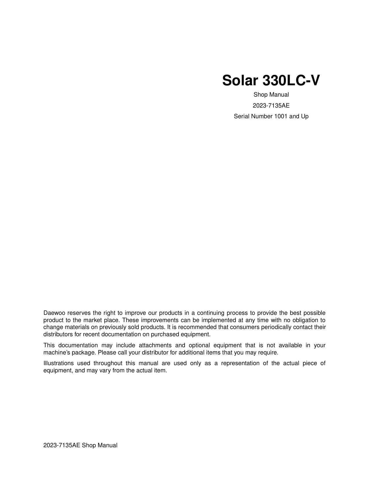Solar S330LC-V Shop Manual Daewoo Doosan